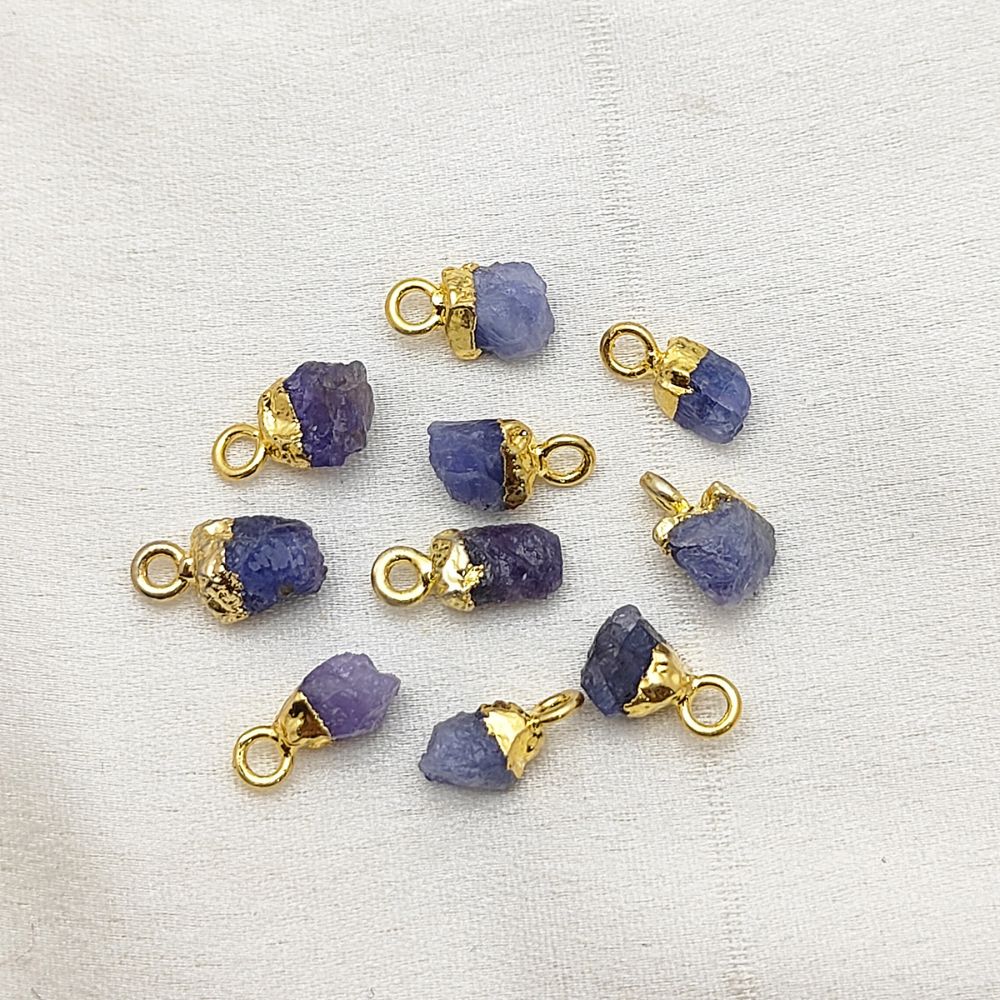 Raw Tanzanite Pendant Handmade December Birthstone with Gold Electroplated Cap for DIY Jewelry & Healing Crystals- Selling Per Piece