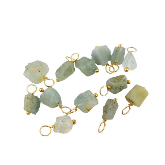 Raw Aquamarine Crystal Pendant – Gold-Plated 925 Sterling Silver Wire Wrapped Charm for DIY Jewelry Making