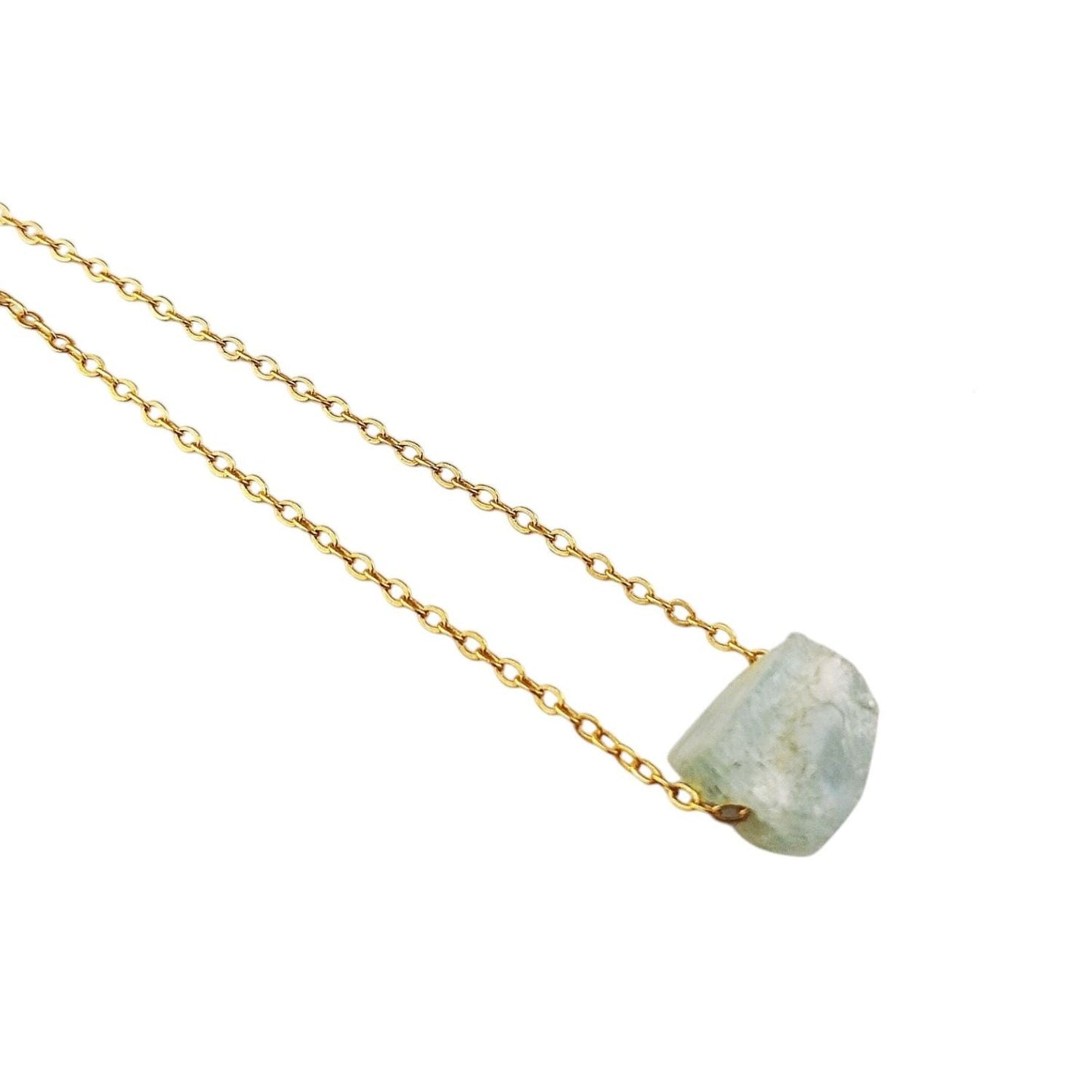 Raw Aquamarine Stone Necklace – Gold Plated Adjustable Chain