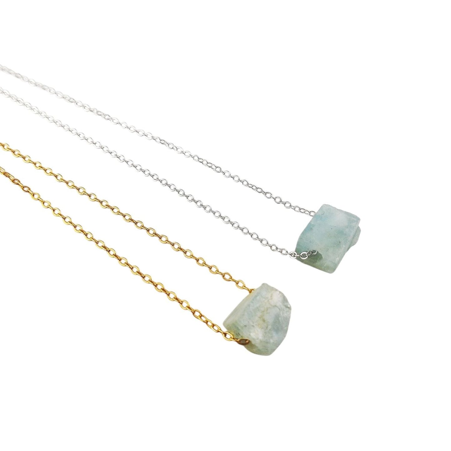 Handmade Aquamarine Crystal Necklace – Elegant Gold Chain
