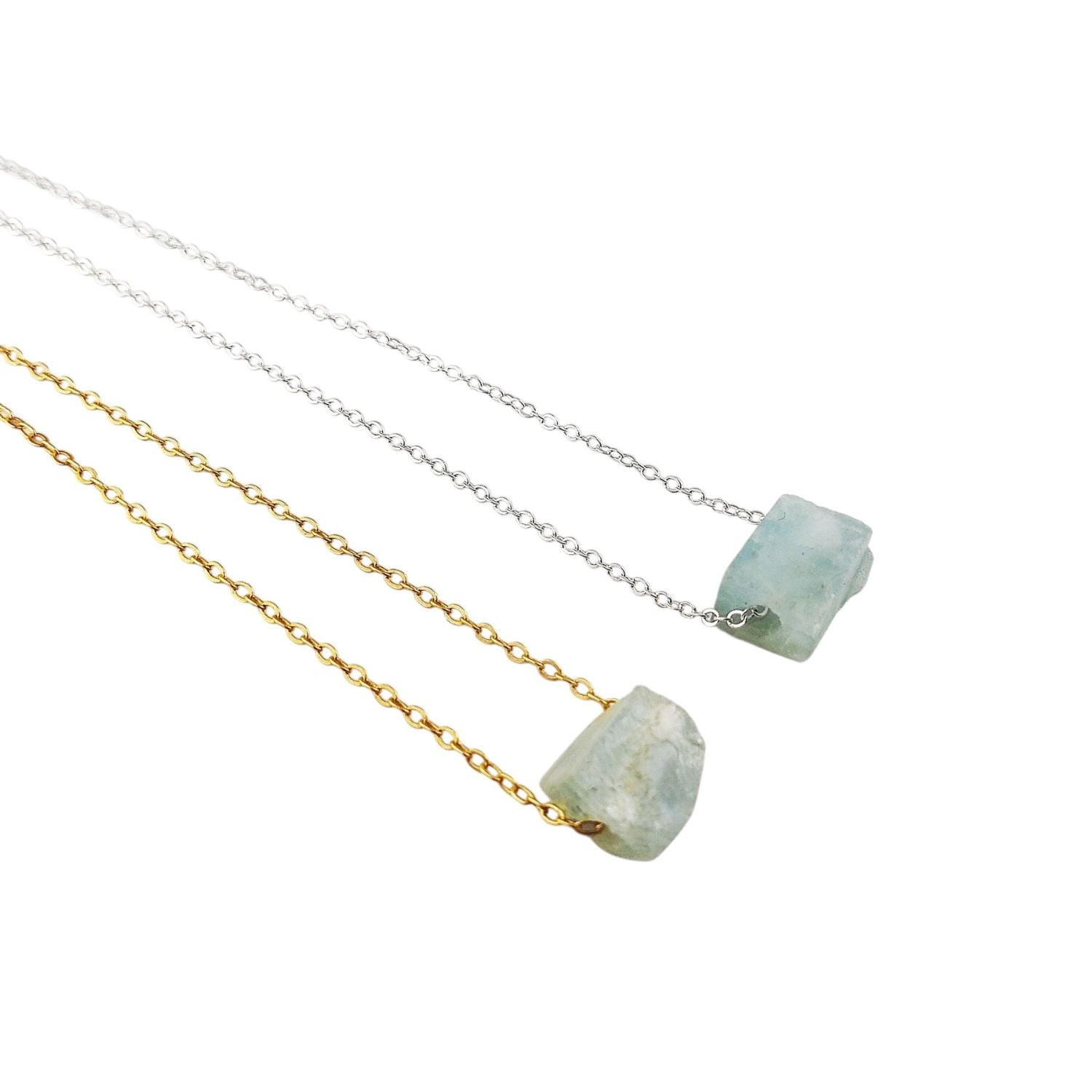 Handmade Aquamarine Crystal Necklace – Elegant Gold Chain