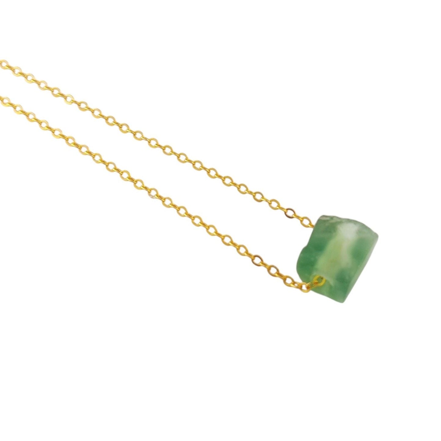 Raw Fluorite Gemstone Necklace – Gold Plated Adjustable Chain