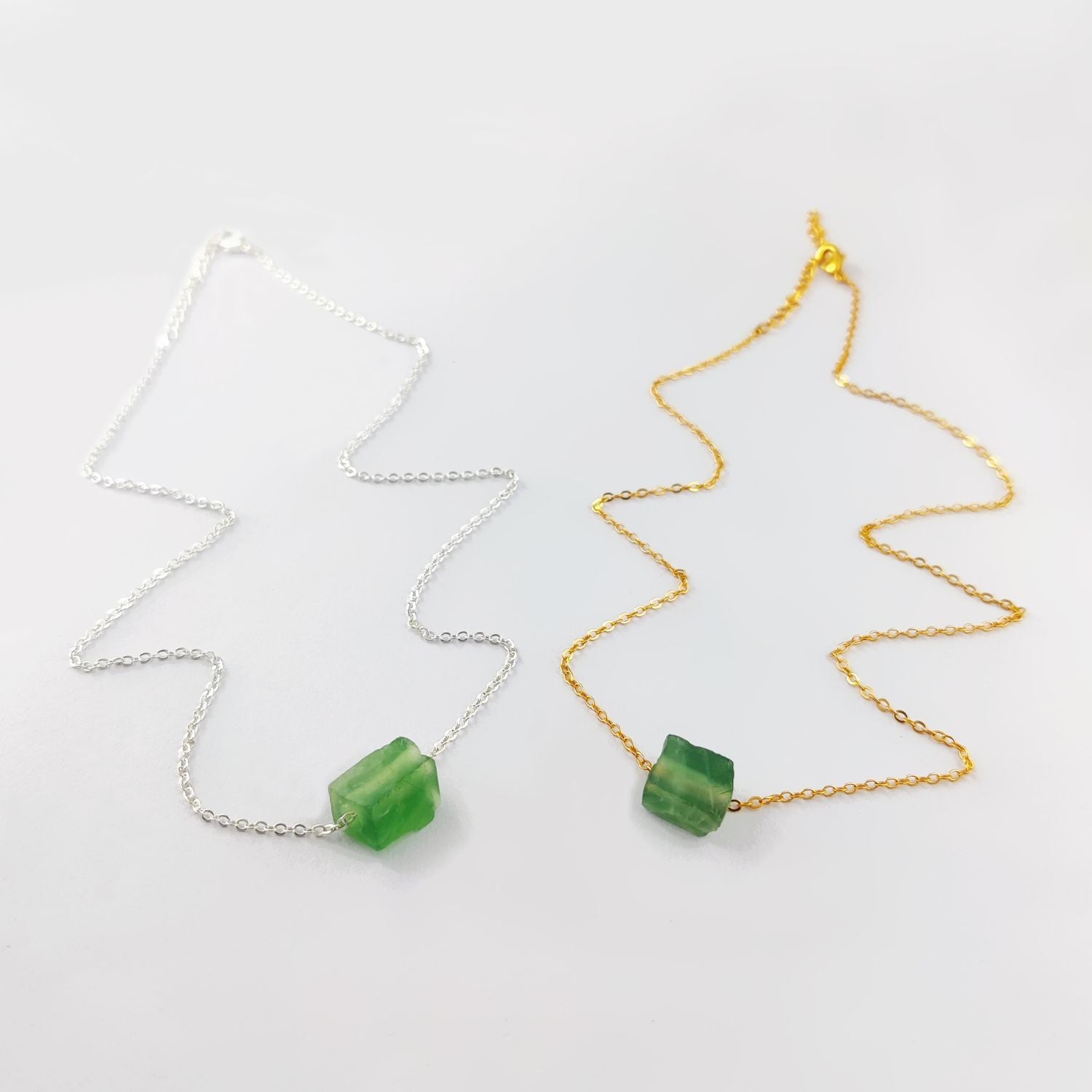 Gold Plated Fluorite Necklace – Multicolor Healing Stone Charm