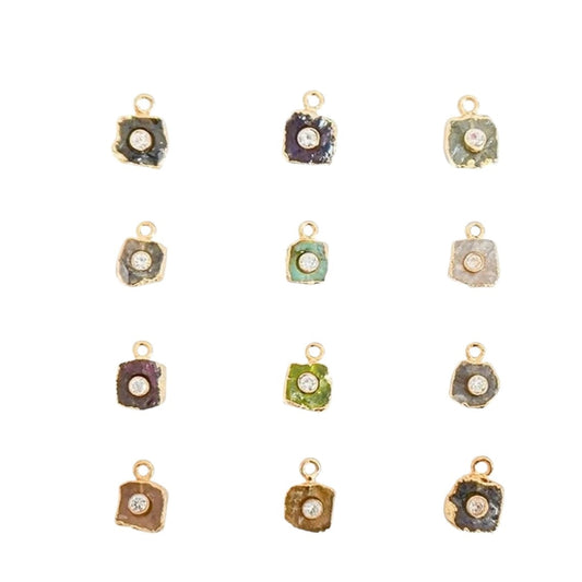 Natural Raw Gemstone Birthstone Pendant with CZ 18k Gold Electroplated Handmade Charm- Selling Per Piece