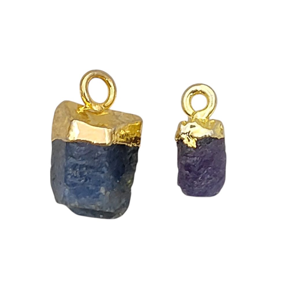 Raw Multi-Gemstone Pendant Handmade Mixed Crystal Charm with Gold Electroplated Cap for DIY Jewelry Making- Selling Per Piece