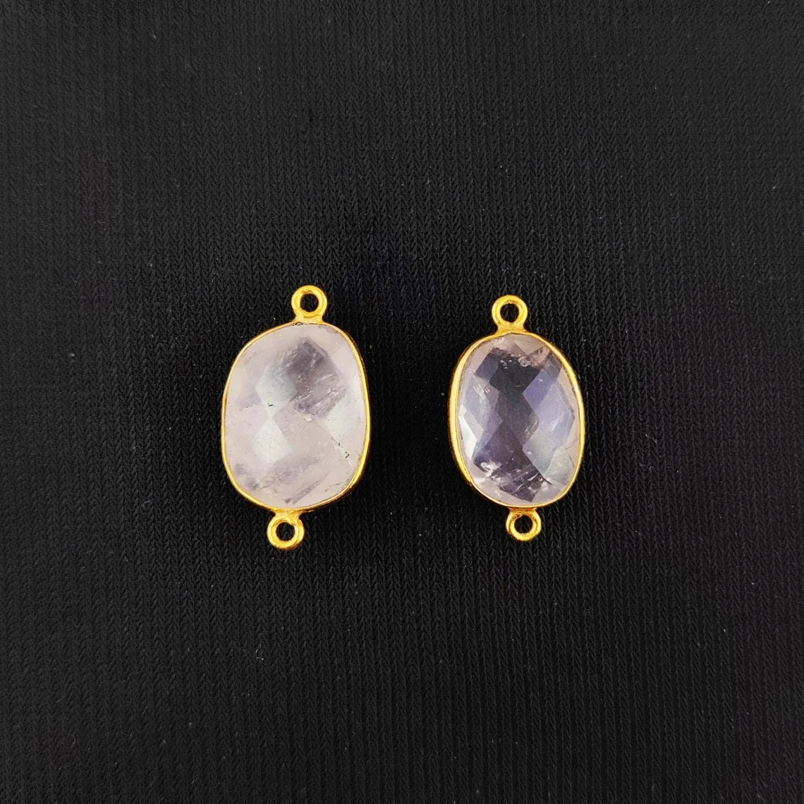 Rose Quartz Stone Connector 12–15mm Free Form Gold Plated Bezel Charm for DIY Jewelry- Selling Per Piece