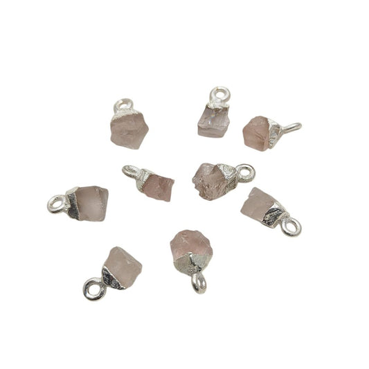 Rose Quartz Gemstone Pendant Raw Stone with Silver Electroplated Cap for Handmade Necklaces- Selling Per Piece