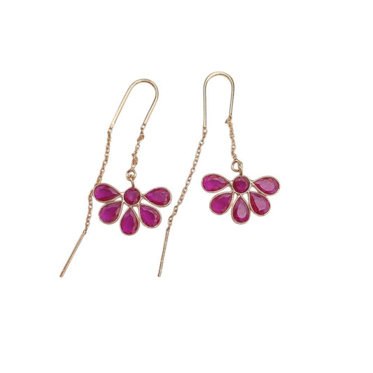 Handmade Rose Gold Threader Earrings Hot Pink CZ Drop Elegant Jewelry for Women