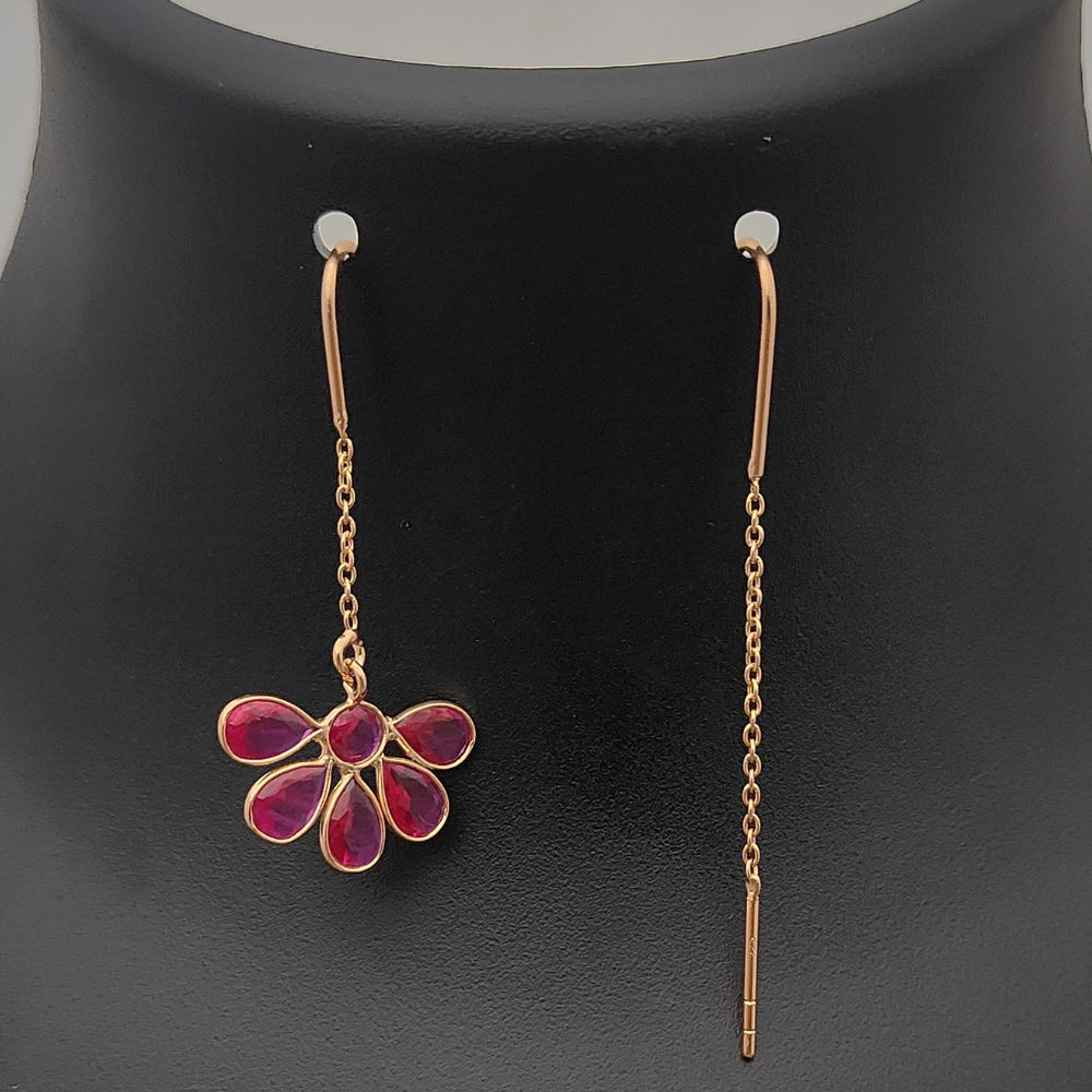 Minimalist Threader Earrings Hot Pink CZ Drop Handmade Rose Gold Plated Jewelry for Her