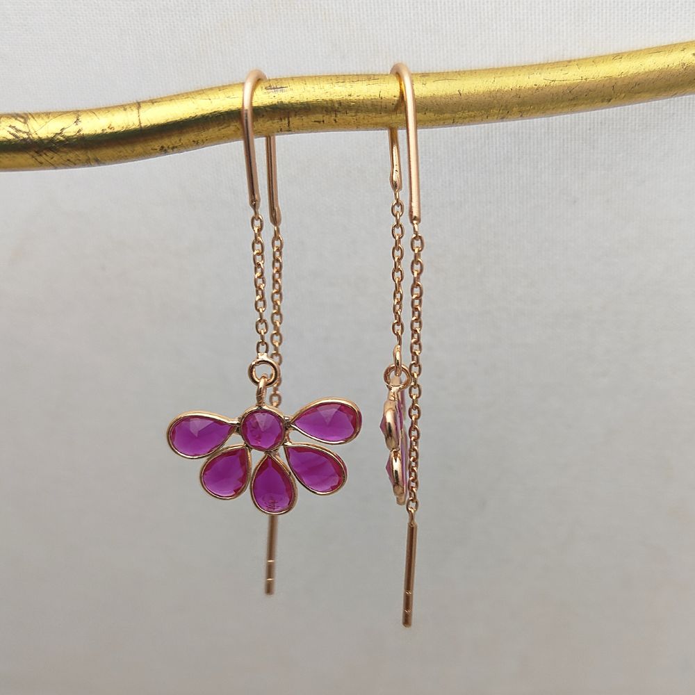 Handmade Hot Pink Cubic Zirconia Threader Earrings Rose Gold Plated Jewelry Gift for Women