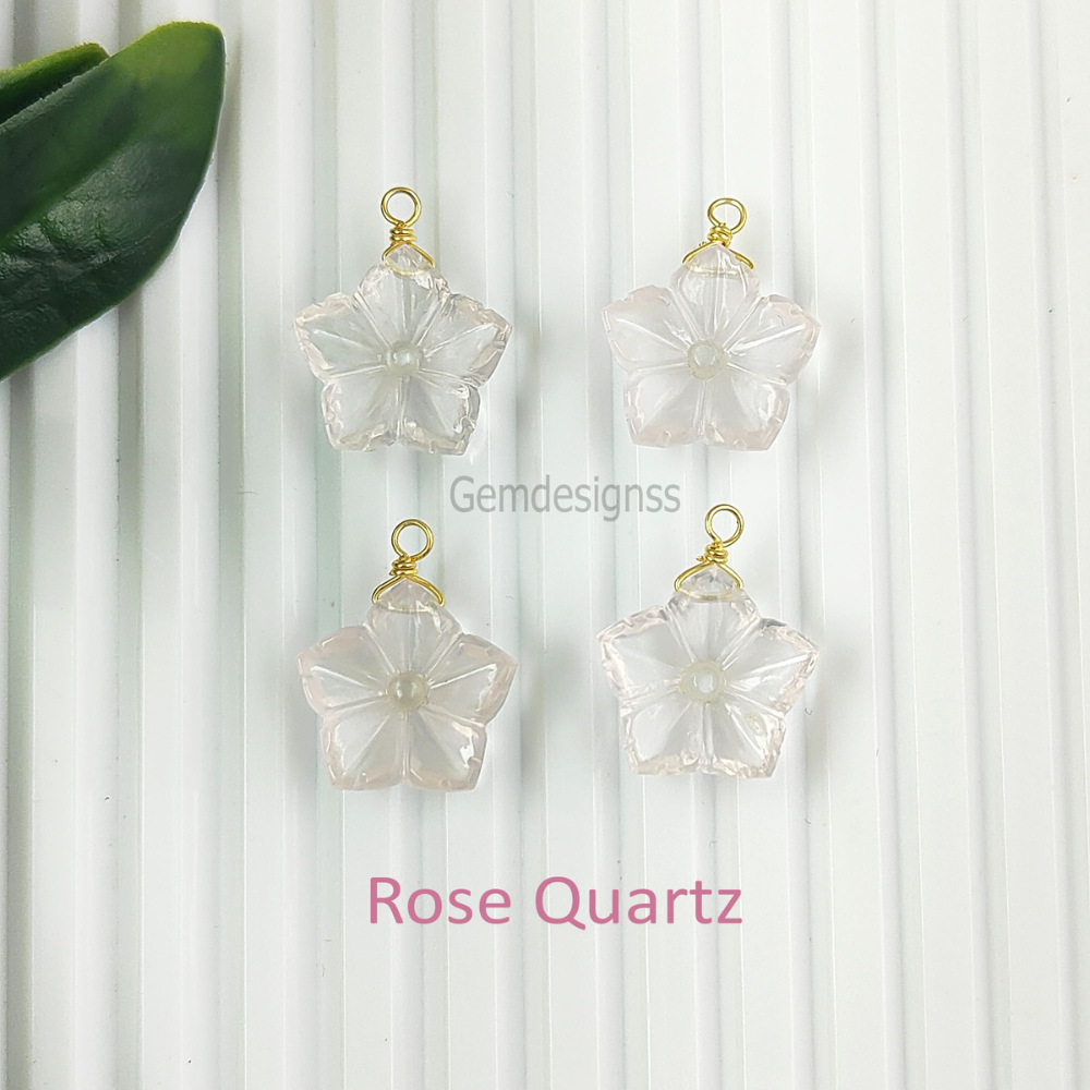 Elegant Flower Shape Multi-Gemstone Carving Pendant Solid Gold Vermeil Necklace for Women- Selling Per Piece