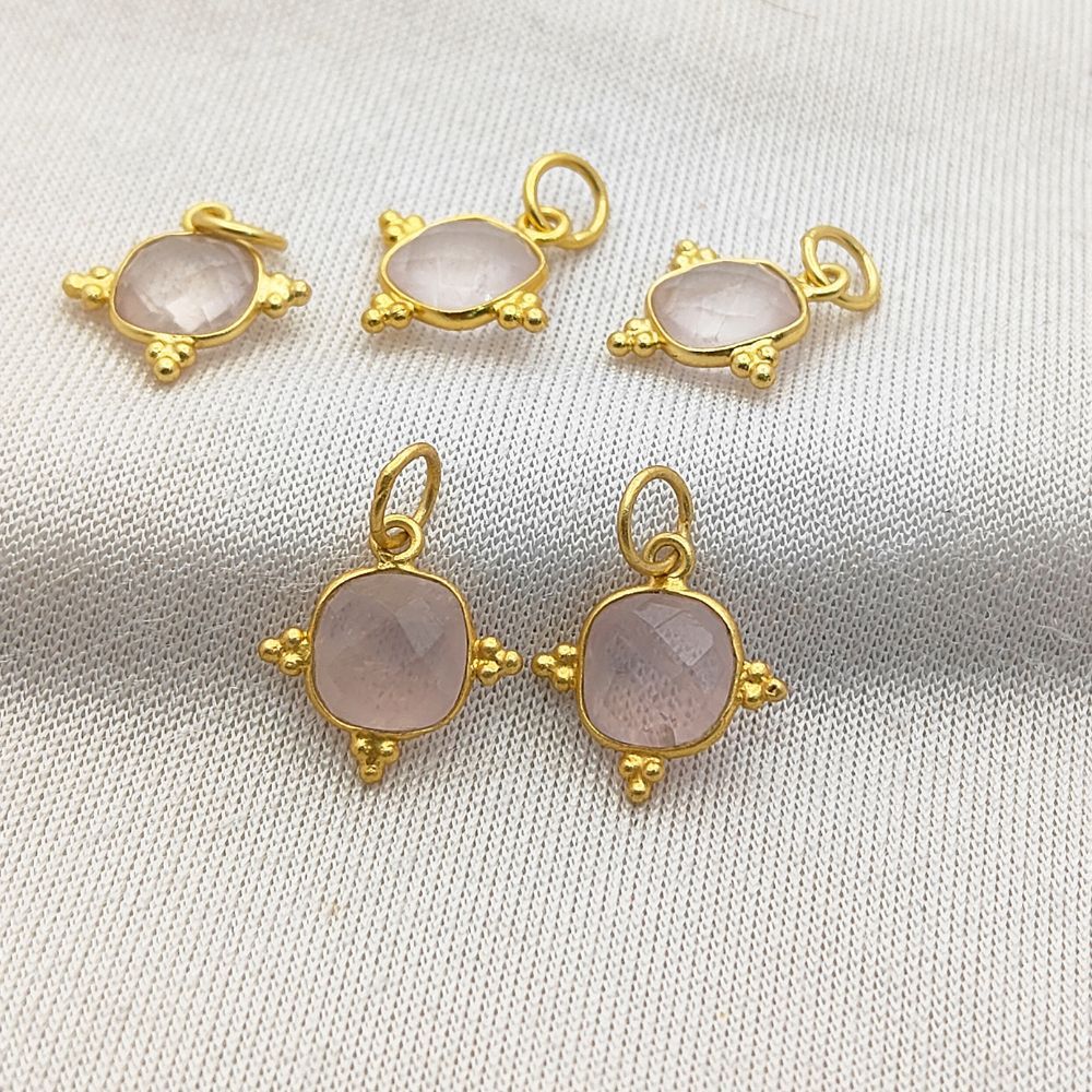 Rose Quartz Pendant - 8mm Cushion Cut Gemstone in Gold Plated Sterling Silver for Her