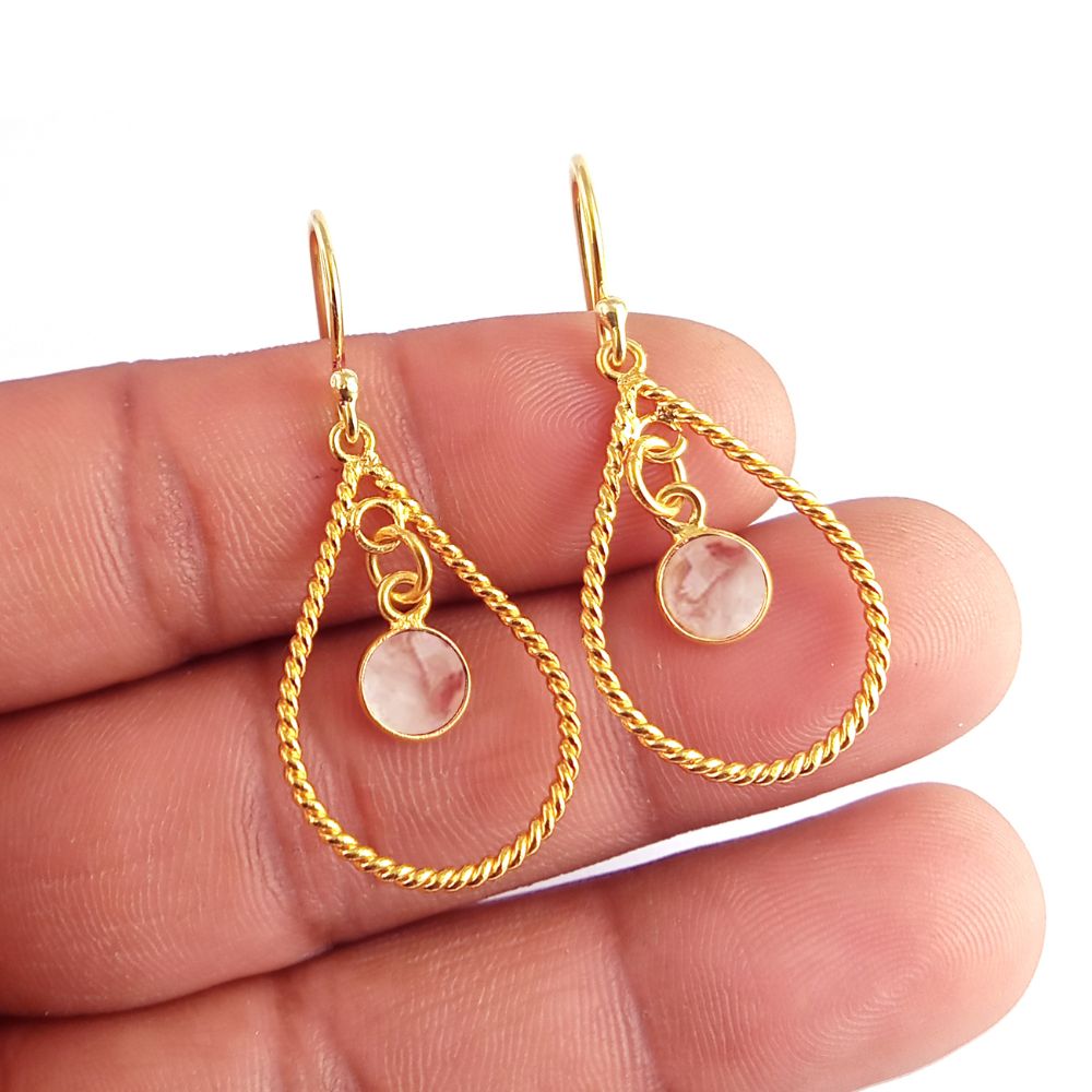 Gold Rose Quartz Earrings – Natural Crystal Drops – Handmade October Birthstone Gift