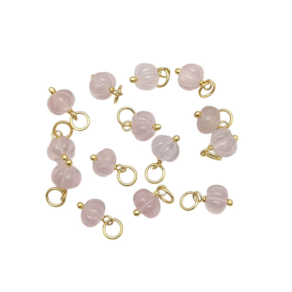 Rose Quartz Gemstone Pumpkin Pendant Handcrafted Bead Charm for Boho & Spiritual Jewelry- Selling Per Piece
