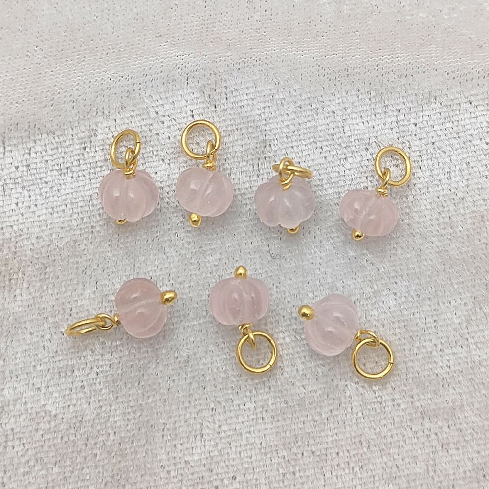 Rose Quartz Gemstone Pumpkin Pendant Handcrafted Bead Charm for Boho & Spiritual Jewelry- Selling Per Piece
