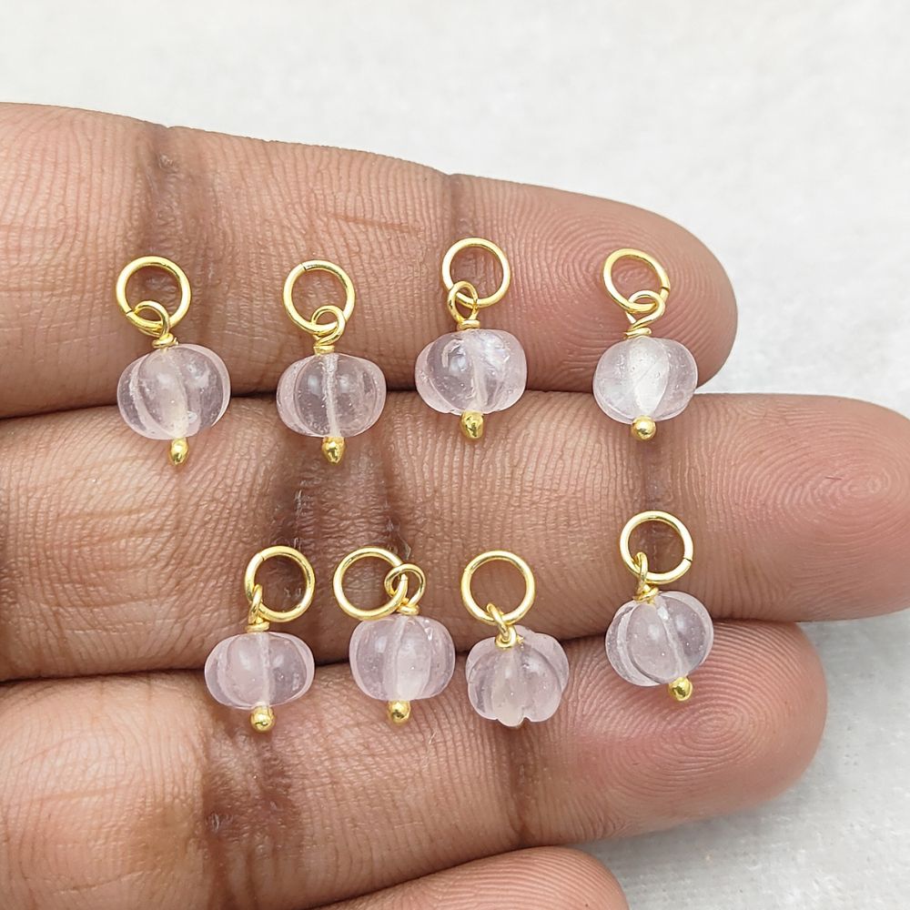 Rose Quartz Gemstone Pumpkin Pendant Handcrafted Bead Charm for Boho & Spiritual Jewelry- Selling Per Piece