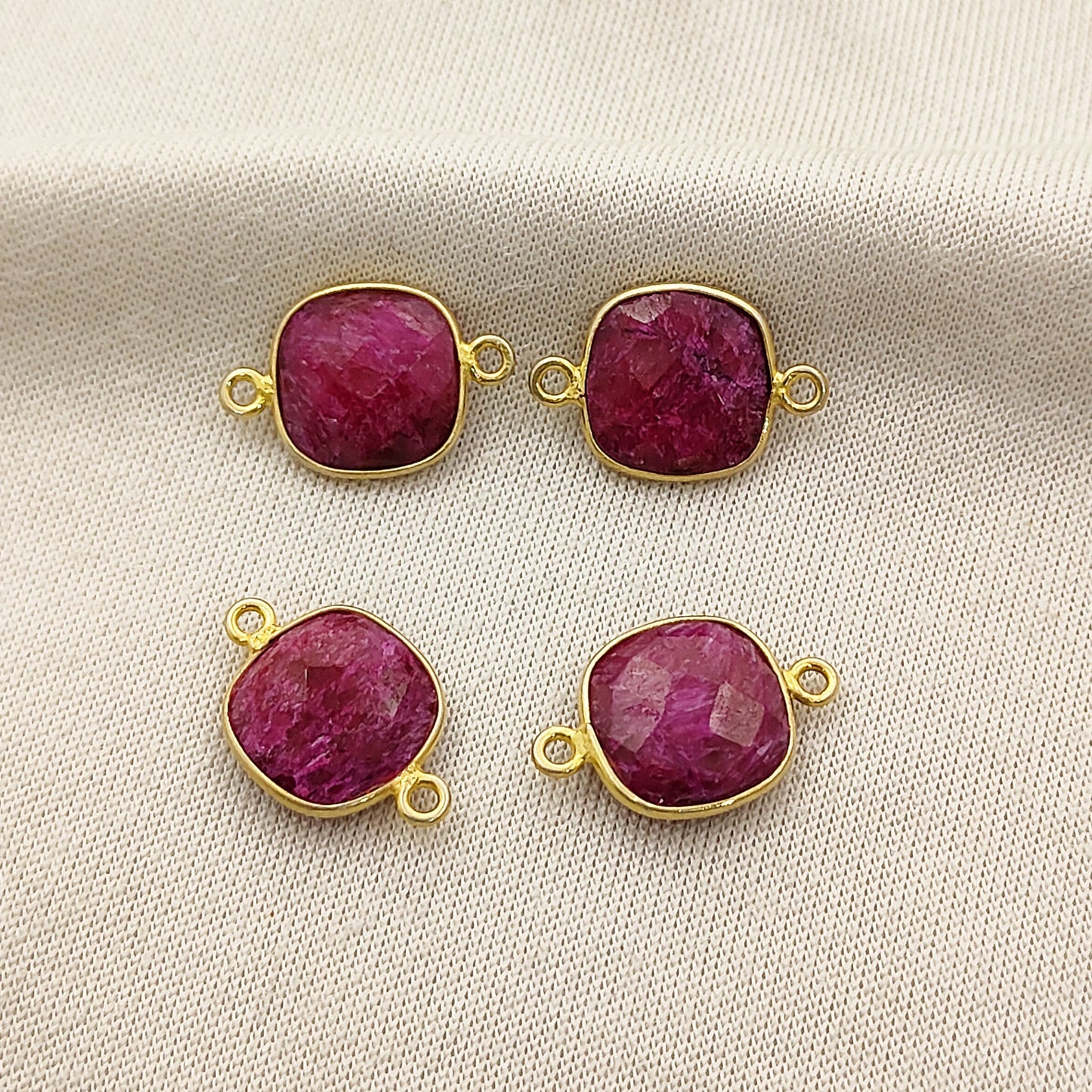 Ruby Birthstone Connector Bezel Gold Plated 925 Sterling Silver Charm-Selling Per Piece