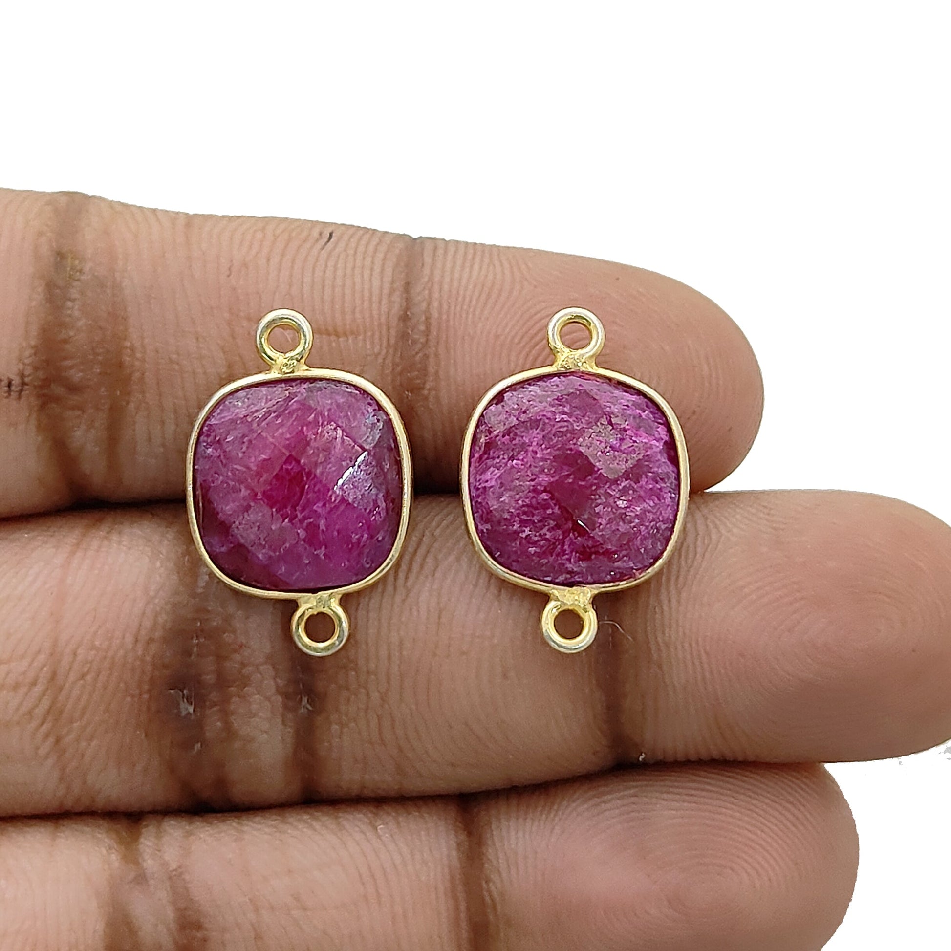 Faceted ruby bezel charm gold plated silver for jewelry making