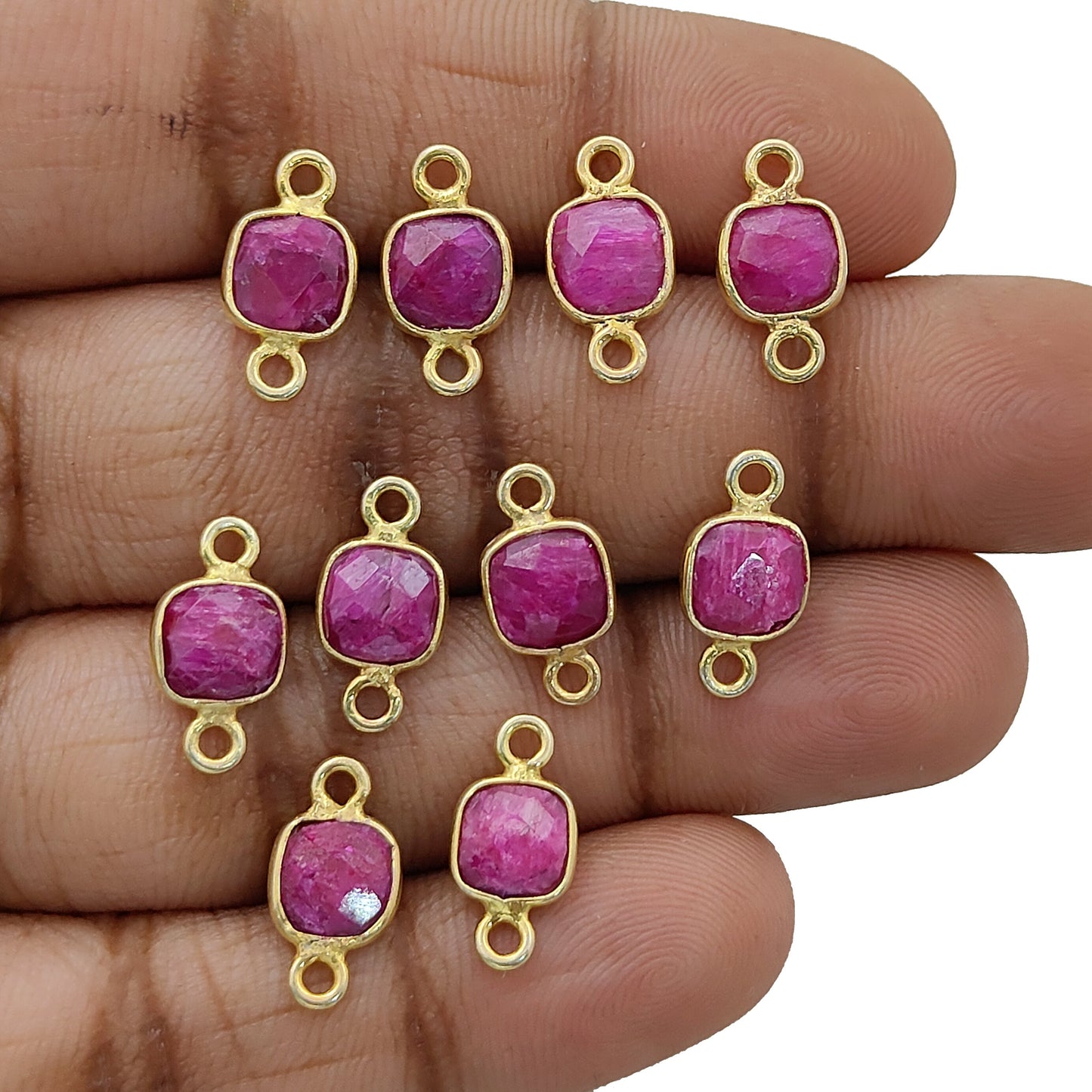 Ruby Birthstone Connector Bezel Gold Plated 925 Sterling Silver Charm-Selling Per Piece