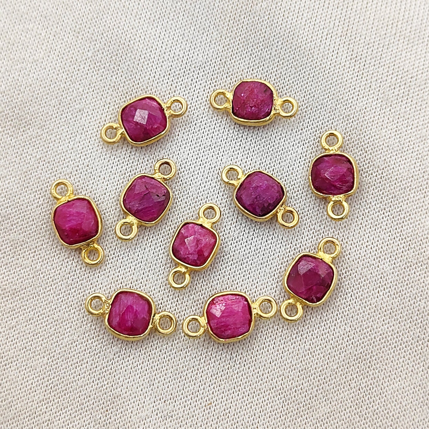 Ruby Birthstone Connector Bezel Gold Plated 925 Sterling Silver Charm-Selling Per Piece