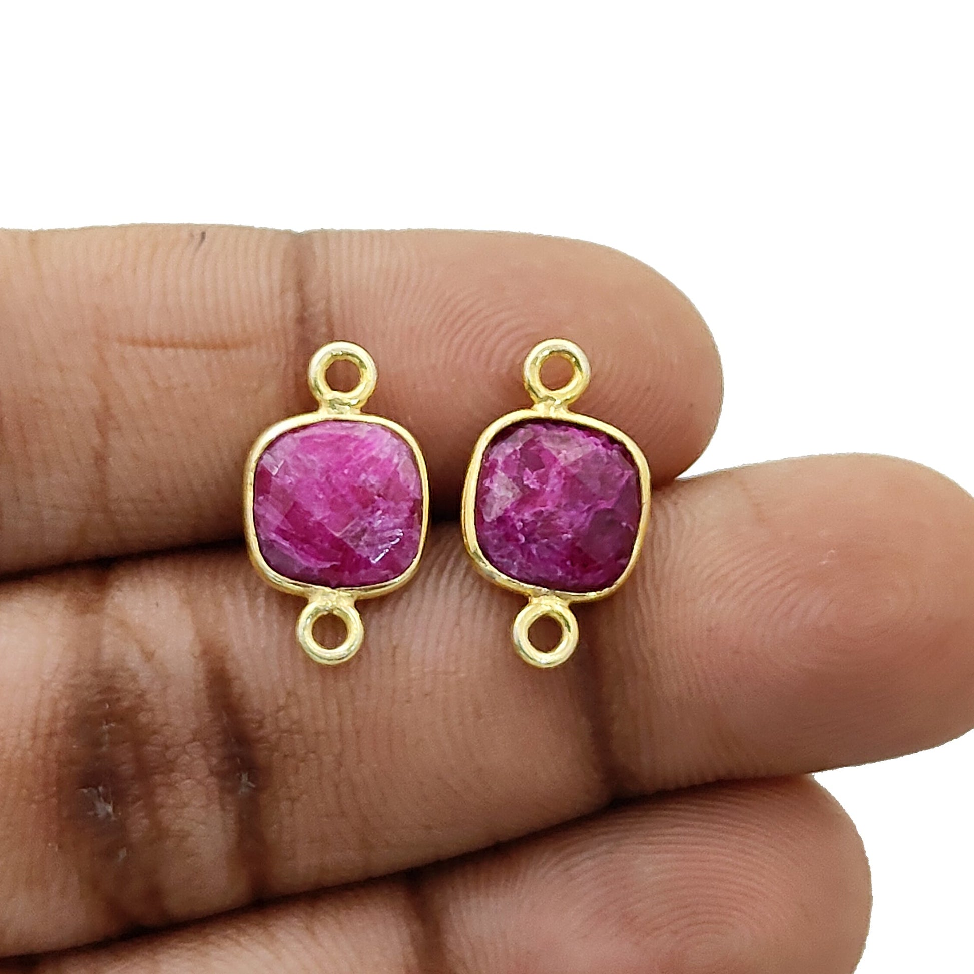 DIY jewelry ruby birthstone bezel connector charm gold plated 925 silver