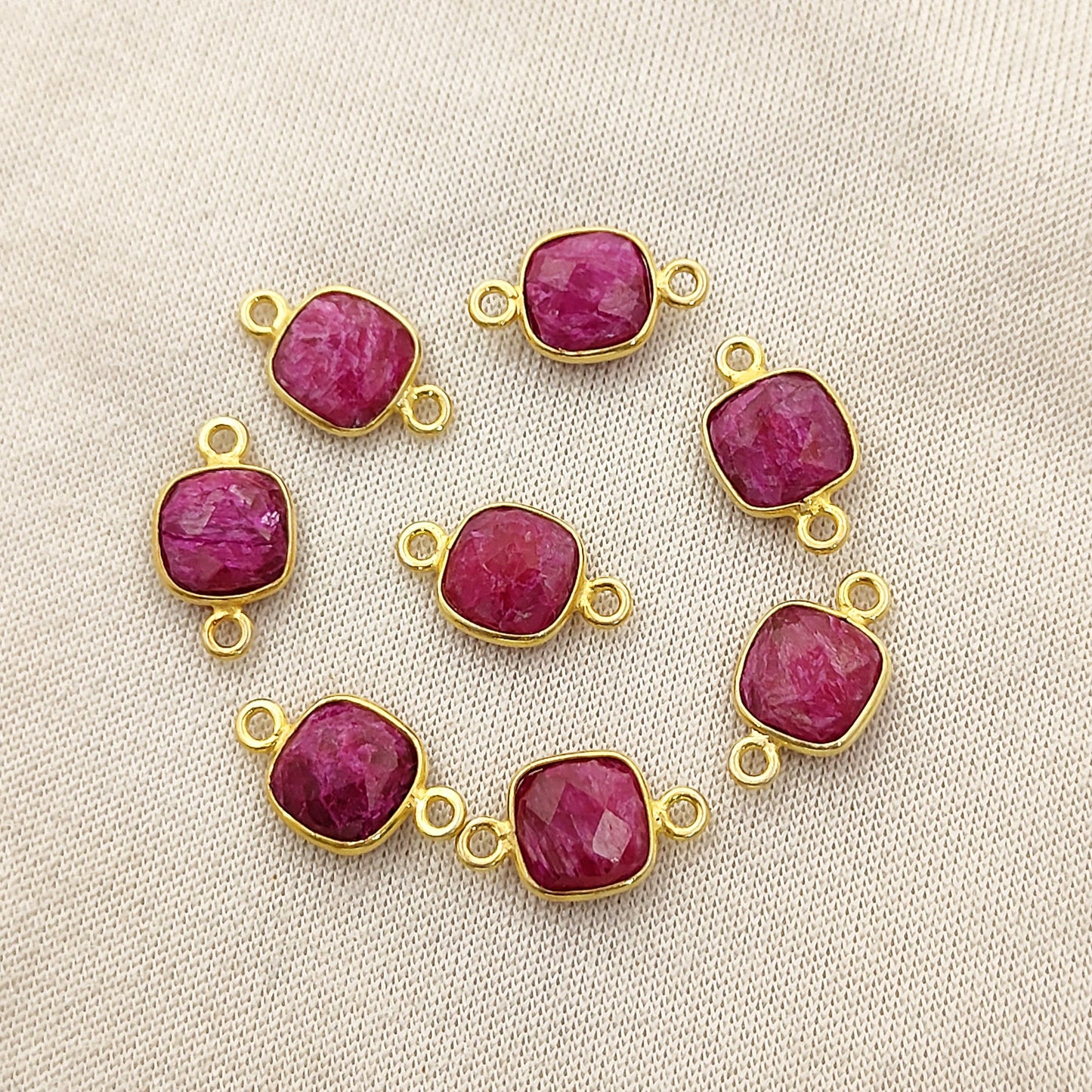 Ruby Birthstone Connector Bezel Gold Plated 925 Sterling Silver Charm-Selling Per Piece