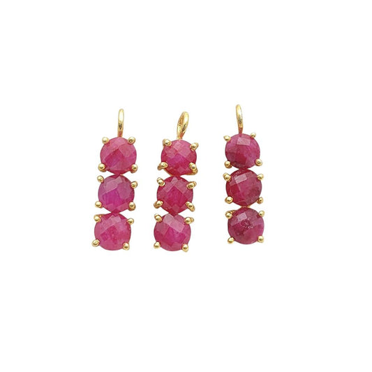Ruby gemstone pendant with three 6mm round stones in gold plated silver
