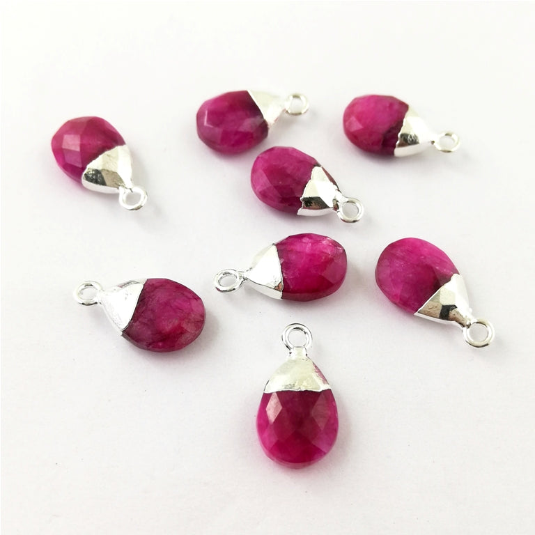 Pear 13x9mm Multi Gemstone Charms Pendant Silver Electroplated Cap Teardrop Handmade Minimalist Jewelry- Selling Per Piece