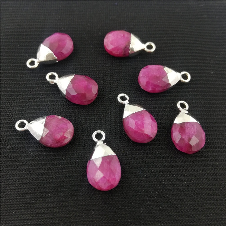 Pear 13x9mm Multi Gemstone Charms Pendant Silver Electroplated Cap Teardrop Handmade Minimalist Jewelry- Selling Per Piece