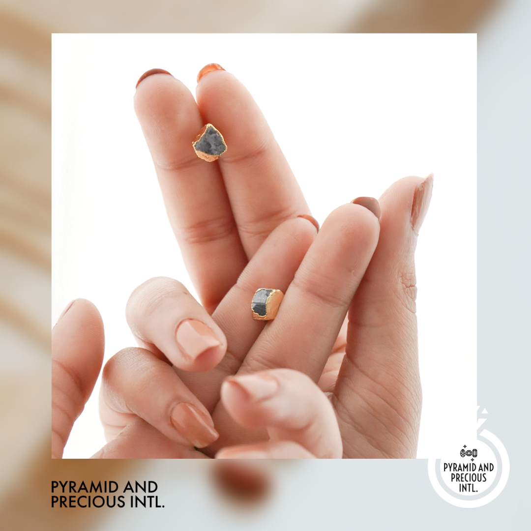 Handmade Raw Gemstone Stud Earrings Gold Electroplated All Birthstone Rough Stone Studs Jewelry For Her- Selling Per Piece