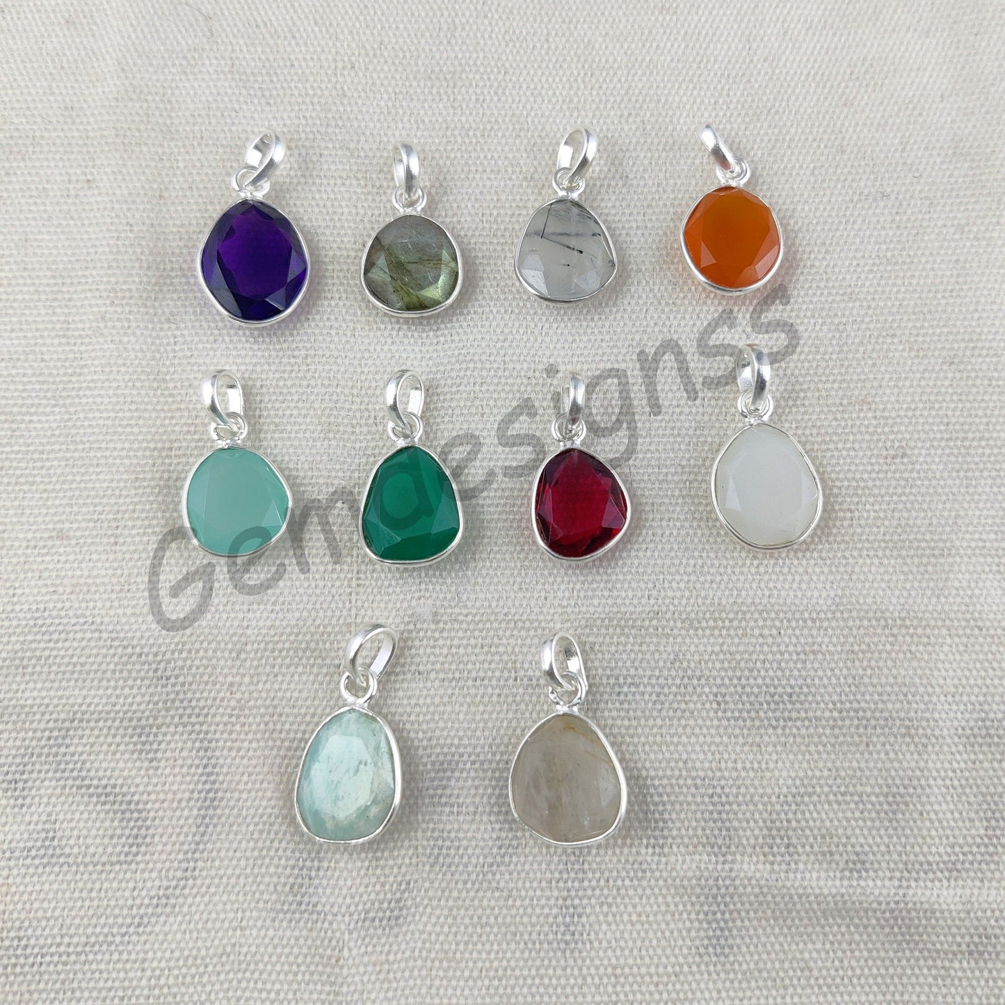 10-15mm Semi-Precious Gemstones Pendants Gold Plated Sterling Silver Birthstone Pendant For Jewelry Making- Selling Per Piece