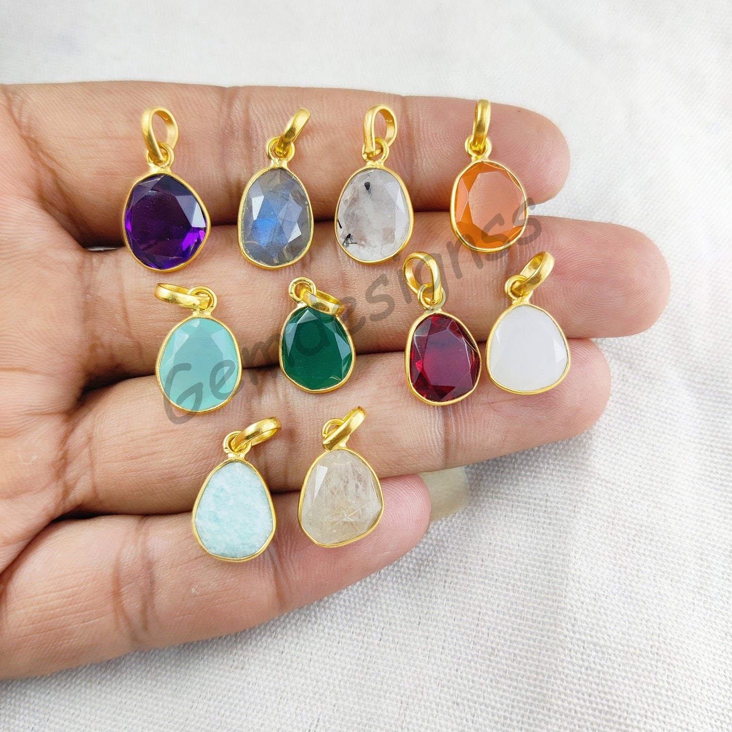 10-15mm Semi-Precious Gemstones Pendants Gold Plated Sterling Silver Birthstone Pendant For Jewelry Making- Selling Per Piece
