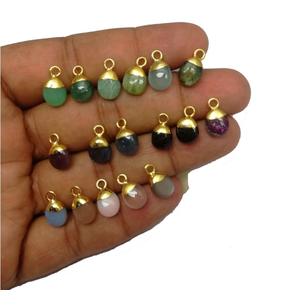 Semi Precious Multi Gemstone Handmade Tumble Pendant Gold Electroplated Birthstone Charms Minimalist Jewelry- Selling Per Piece