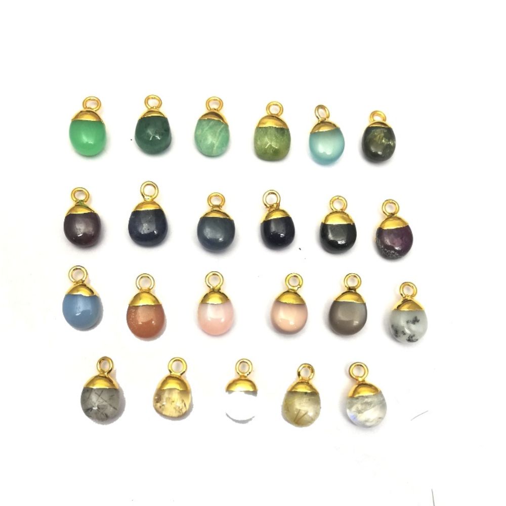 Semi Precious Multi Gemstone Handmade Tumble Pendant Gold Electroplated Birthstone Charms Minimalist Jewelry- Selling Per Piece