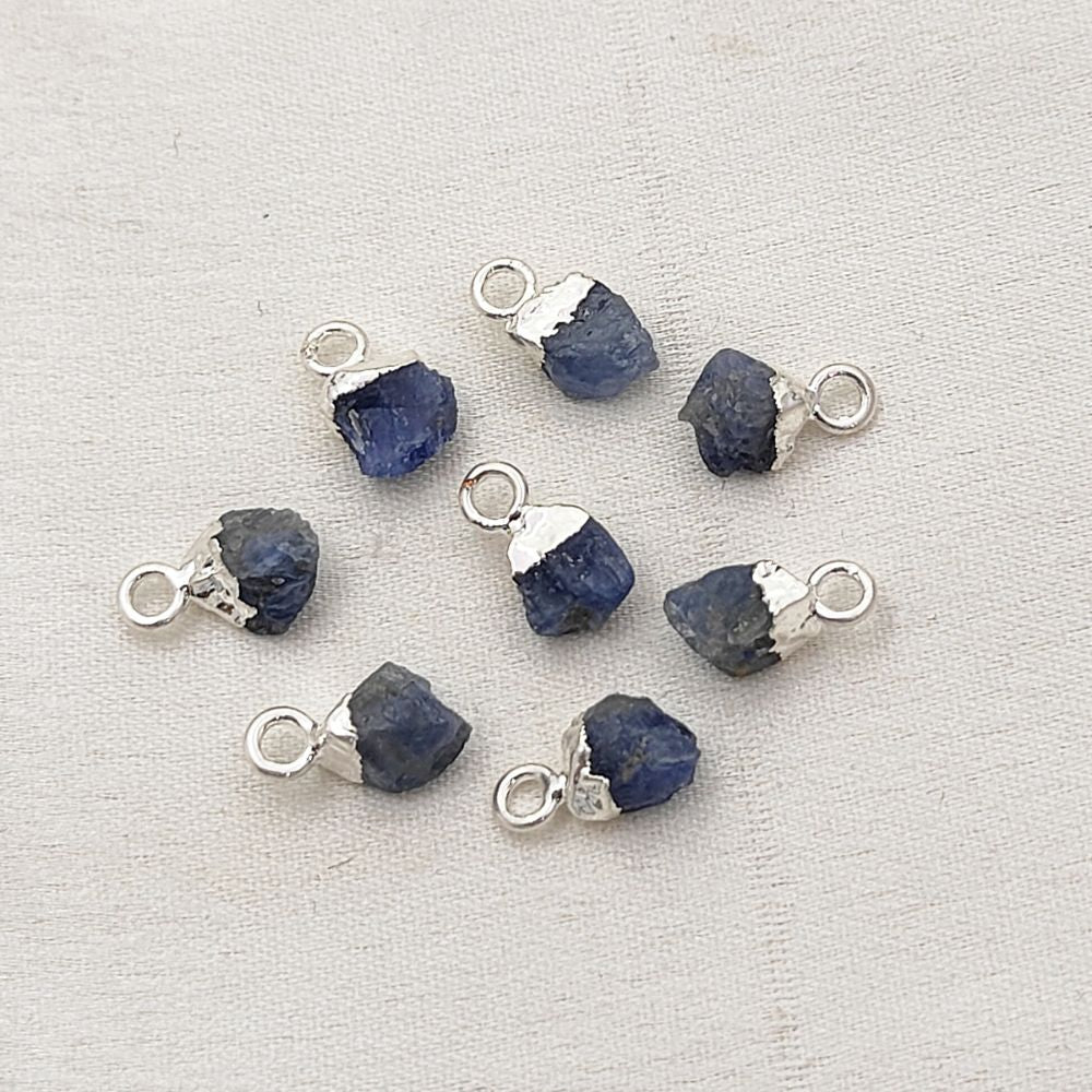 September Birthstone Sapphire Pendant Raw Crystal with Silver Electroplated Cap for Spiritual Jewelry- Selling Per Piece