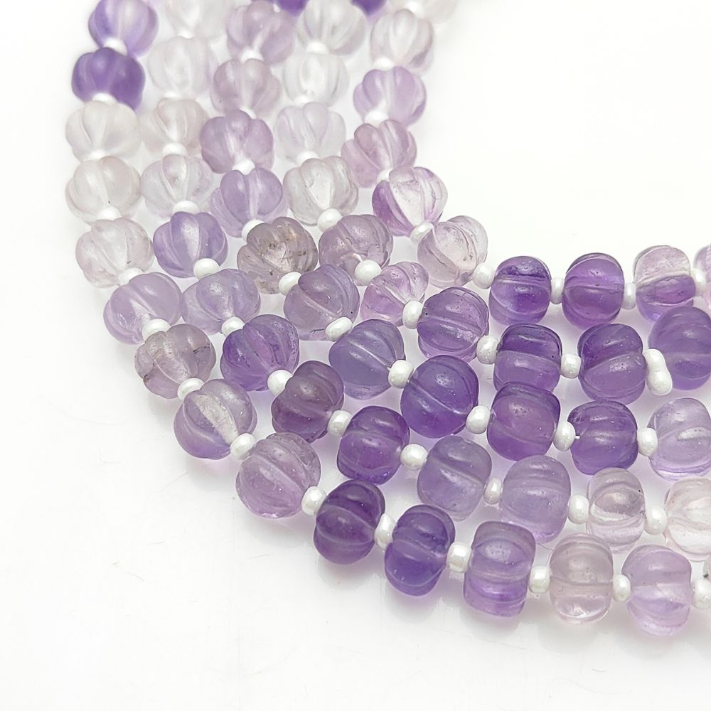 Purple Shaded Amethyst Pumpkin Beads – Hand-Carved Gemstones for DIY Jewelry Projects