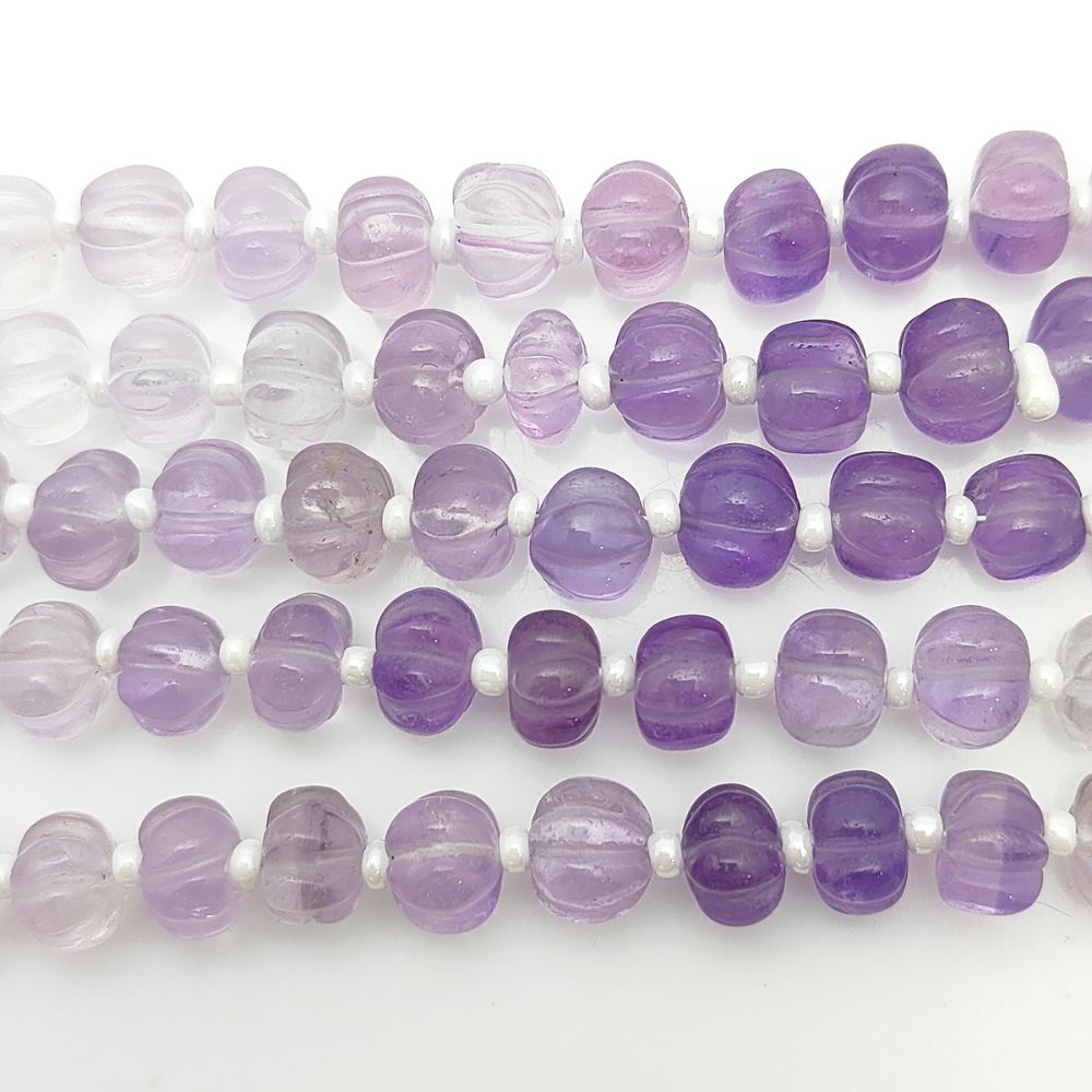 Pumpkin-Shaped Shaded Amethyst Beads – Stunning Purple Gemstones for Crafts & Jewelry
