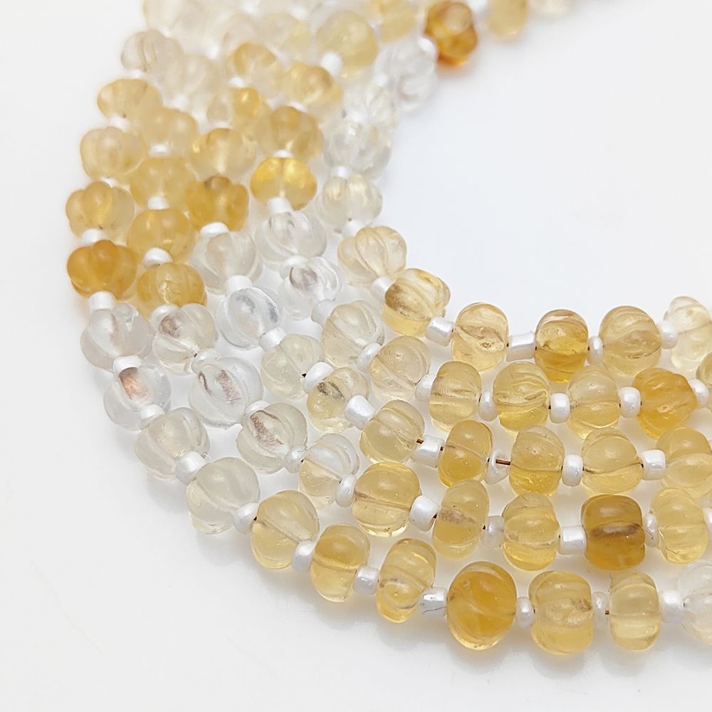 Shaded Citrine Pumpkin Beads – Carved Yellow Gemstones for Elegant DIY Jewelry