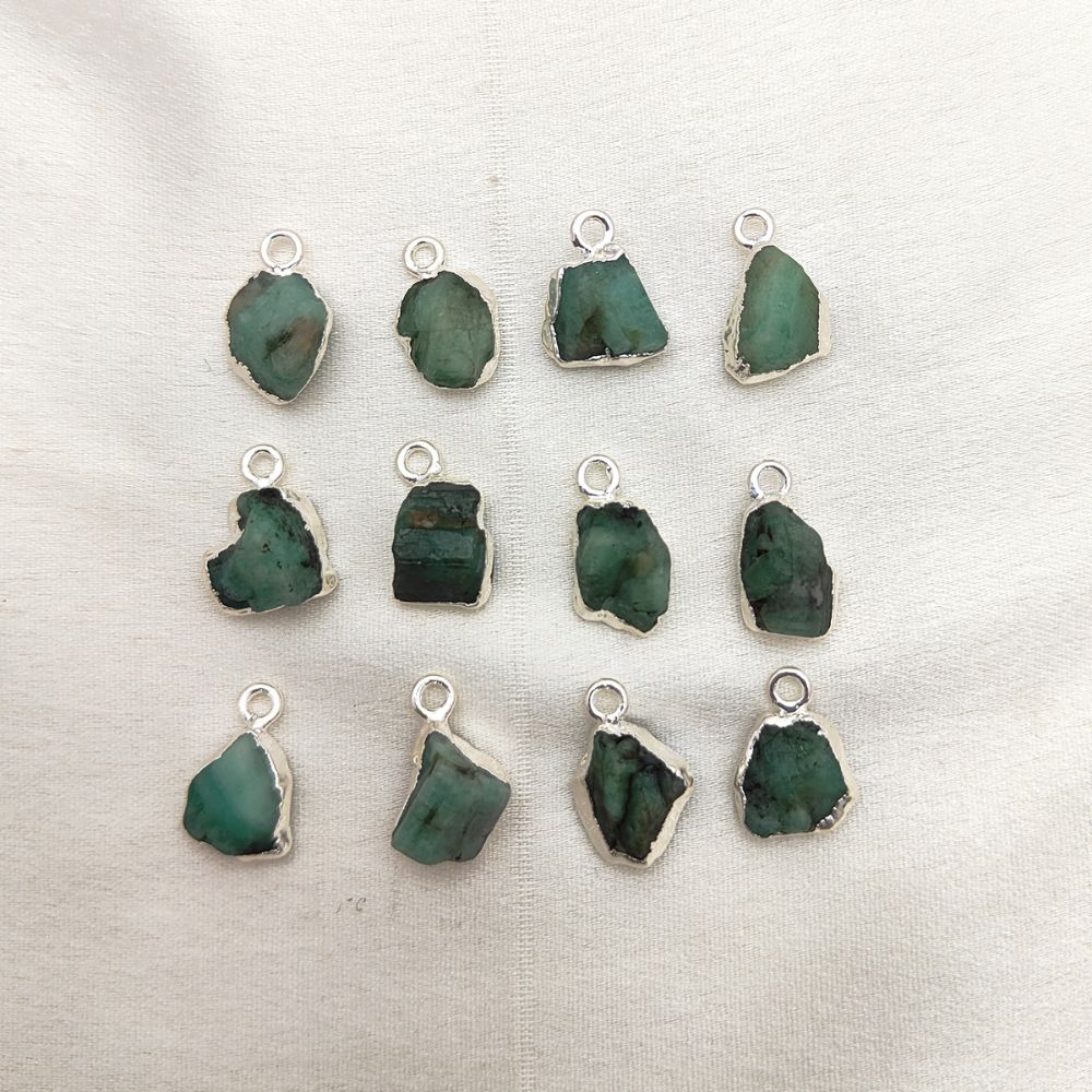 Silver-Electroplated Rough Emerald Pendant – May Birthstone Charm for Spiritual & Handmade Jewelry- Selling Per Piece