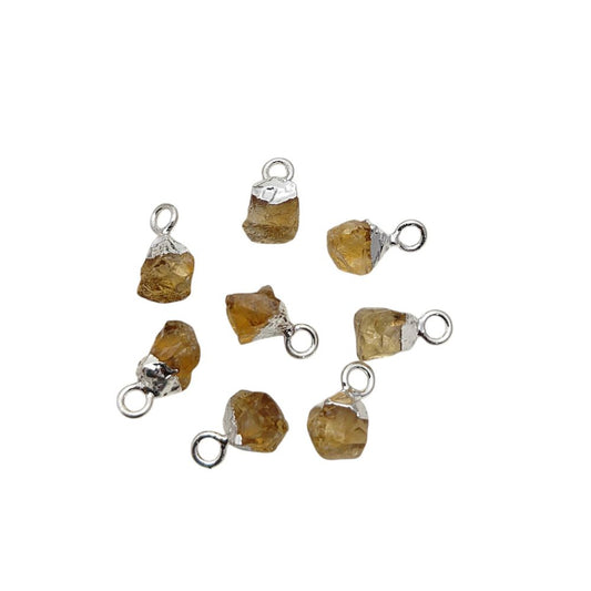 Silver Electroplated Cap Raw Citrine Pendant Handmade Gemstone Charm for DIY Necklace & Bracelet Projects- Selling Per Piece
