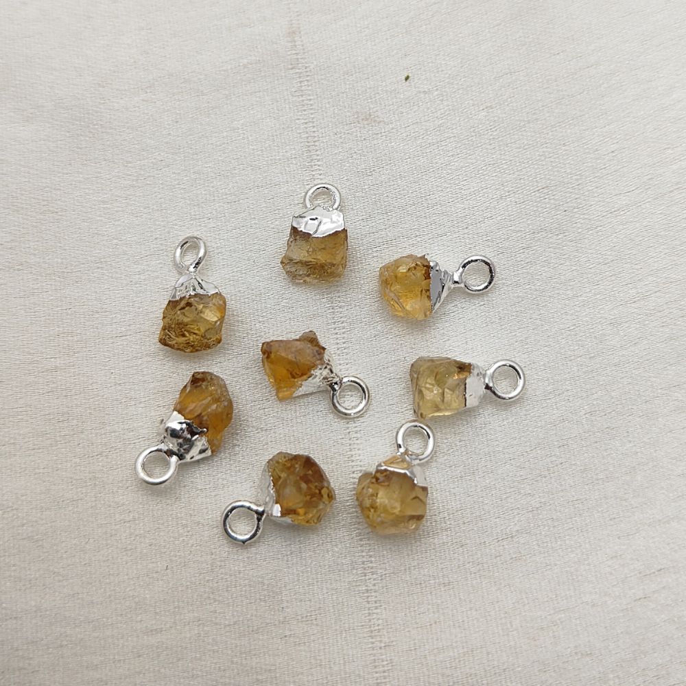 Silver Electroplated Cap Raw Citrine Pendant Handmade Gemstone Charm for DIY Necklace & Bracelet Projects- Selling Per Piece