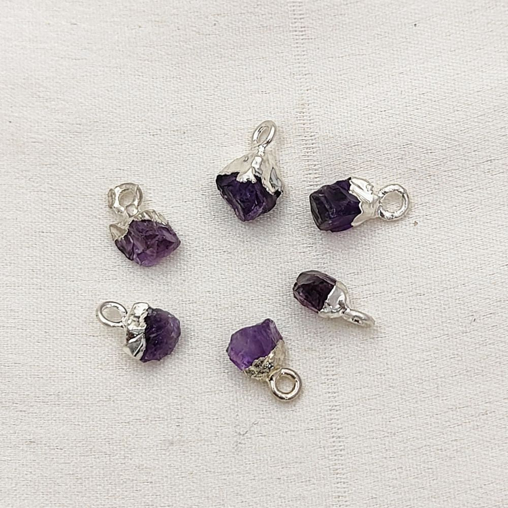 Silver Electroplated Capped Raw Amethyst Pendant Handmade February Birthstone for Energy Healing & Boho Jewelry- Selling Per Piece