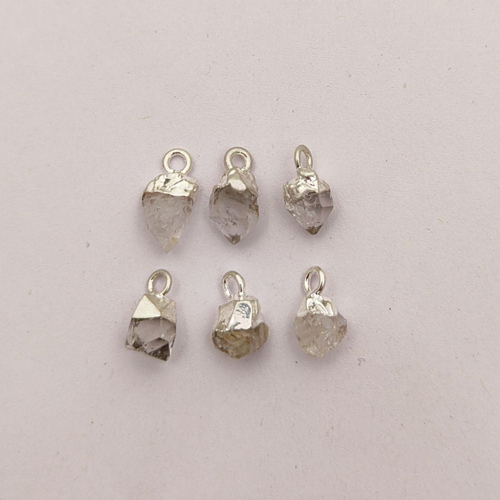 Silver Electroplated Herkimer Diamond Pendant Raw April Birthstone Crystal for Handmade Healing Jewelry- Selling Per Piece