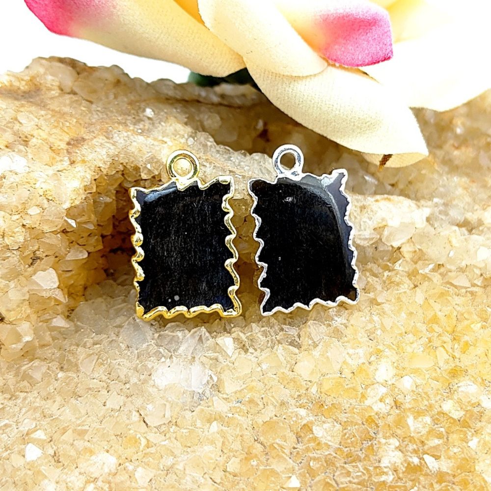 Handmade Gold/Silver Electroplated Slice Zig Zag Pendant 16x12mm Rectangle Multi Gemstone Minimalist Jewelry For Women- Selling Per Piece