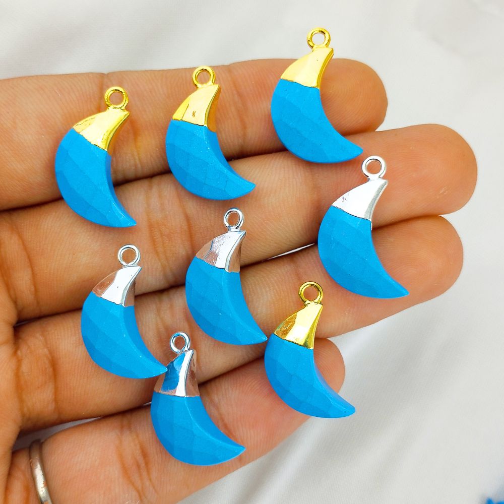 Crescent Moon Turquoise Pendant Gold/Silver Electroplated Cap Charm for DIY Jewelry Projects