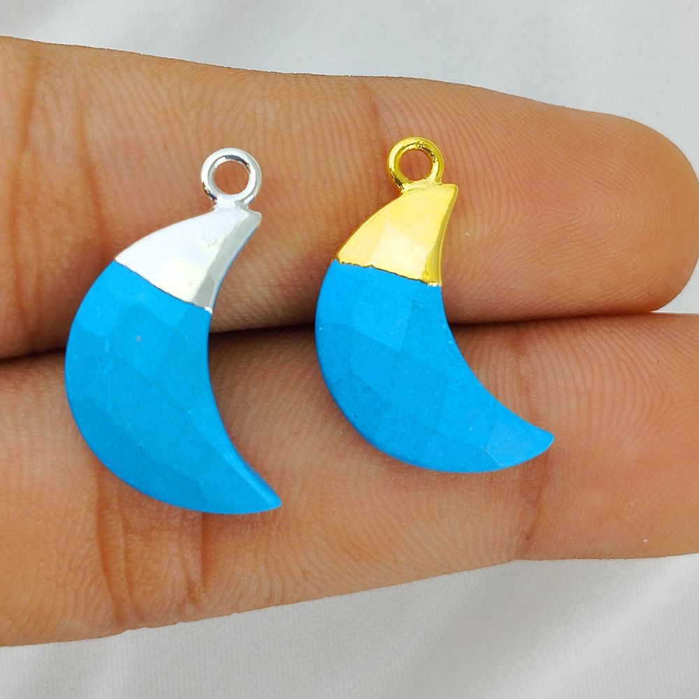 Crescent Moon Turquoise Pendant Gold/Silver Electroplated Cap Charm for DIY Jewelry Projects