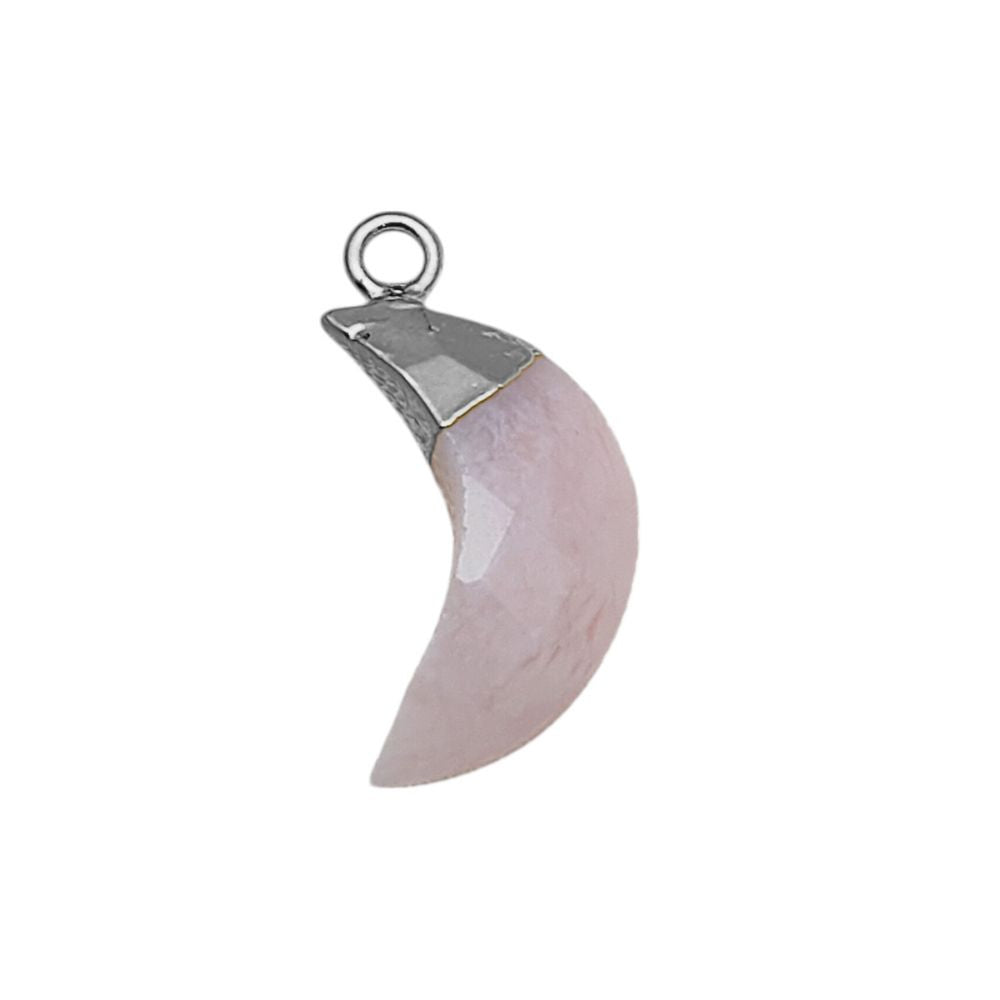 Boho Pink Opal Moon Pendant – Crescent Crystal with Elegant Gold/Silver Cap
