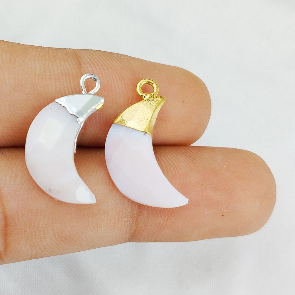 Pink Opal Crescent Crystal Charm – Healing Gemstone with Gold or Silver Finish