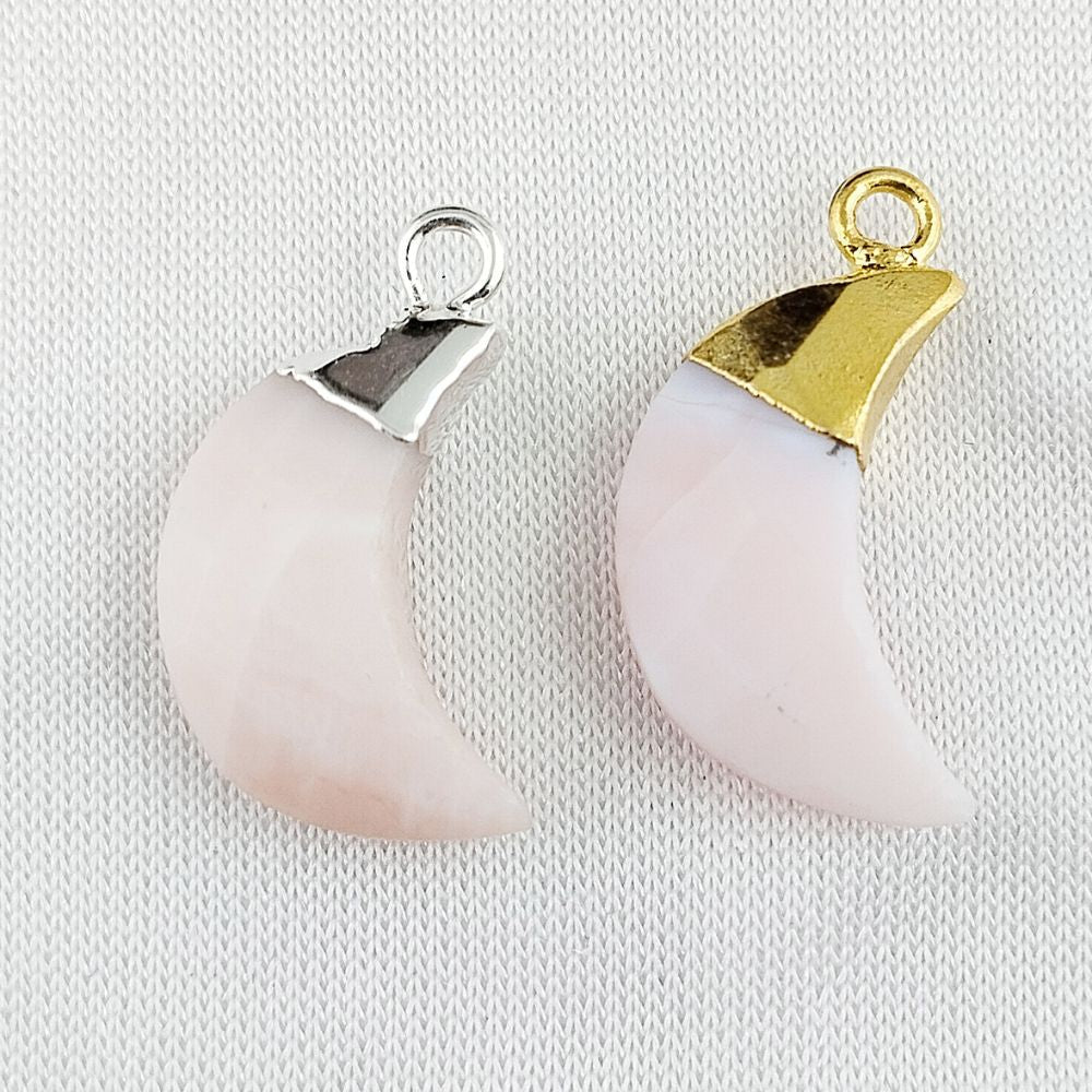 Pink Opal Moon Crystal Charm Crescent Shape Gemstone Jewelry with Gold or Silver Finish