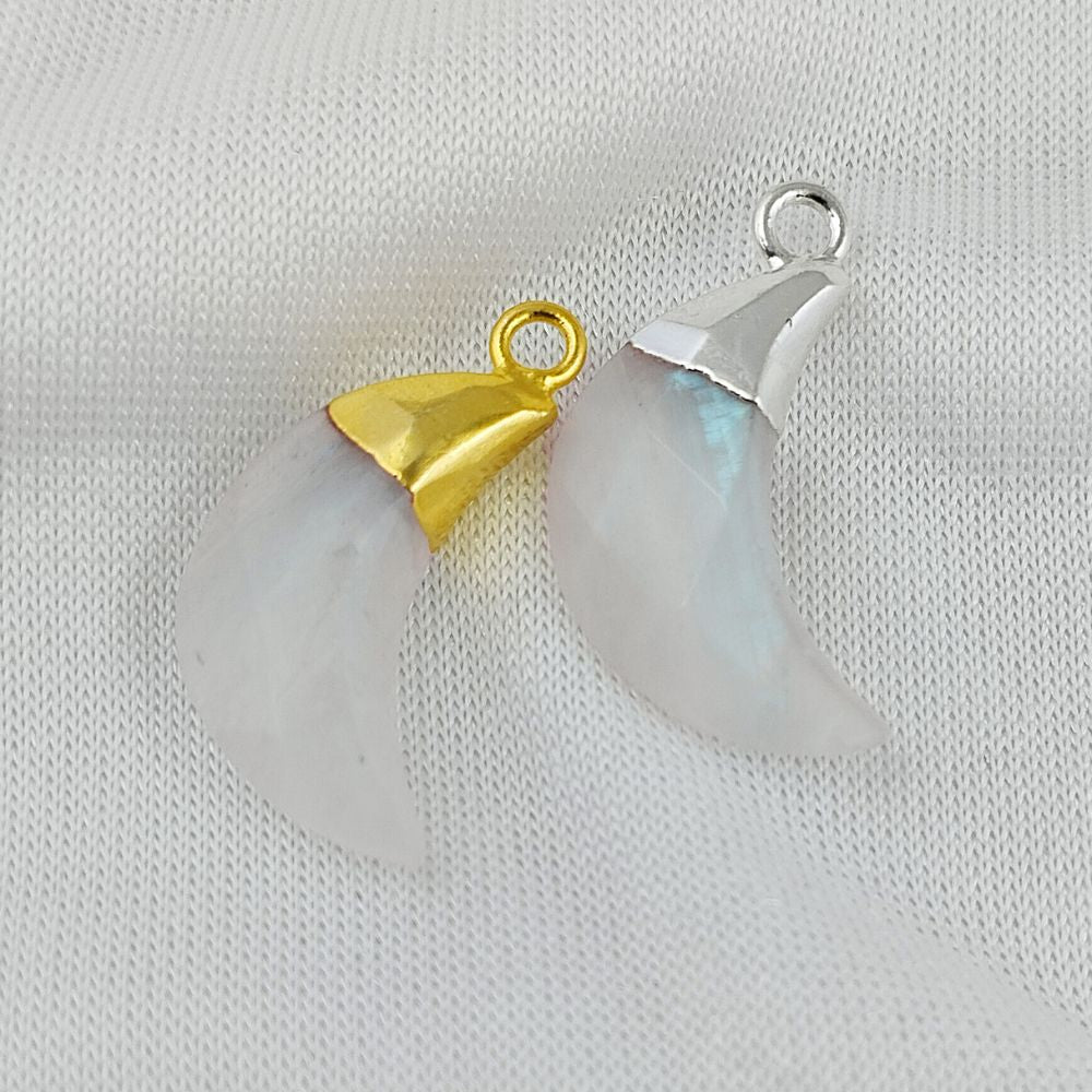 Rainbow Moonstone Crescent Pendant Gold/Silver Electroplated Charms for Jewelry Designers